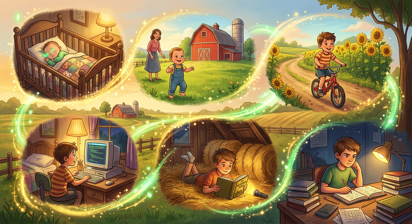 Boy growing up on the farm collage