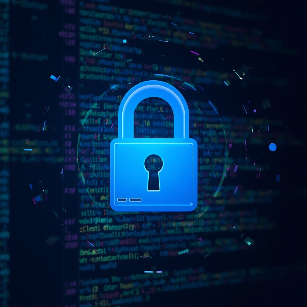 Security lock icon with code in background